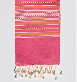 Toalla de playa arabesco rosa con rayas naranja Fouta Tunisia - 1