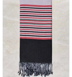 Fouta gigante magenta claro con rayas negras, verdes y carmesí Fouta Tunisia - 1