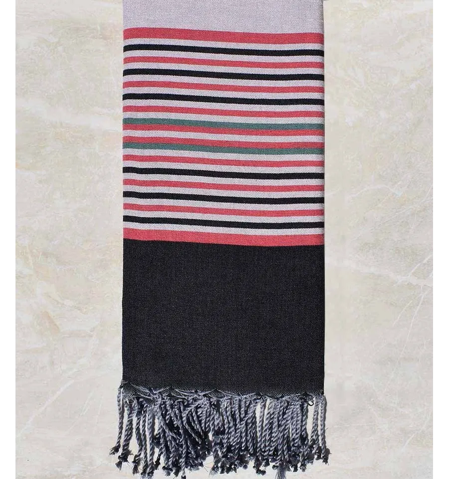 Fouta gigante magenta claro con rayas negras, verdes y carmesí Fouta Tunisia - 1