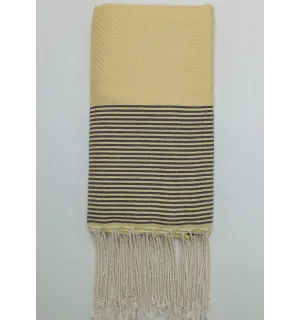 Toalla de playa nido de abeja amarillo pálido con rayas antracita Fouta Tunisia - 1