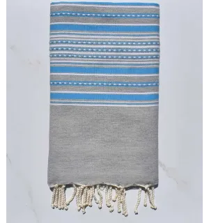 Fouta arabesco gris claro con rayas azules Fouta Tunisia - 1