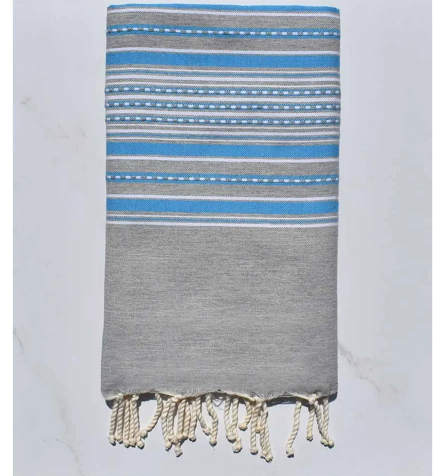 Fouta arabesco gris claro con rayas azules Fouta Tunisia - 1