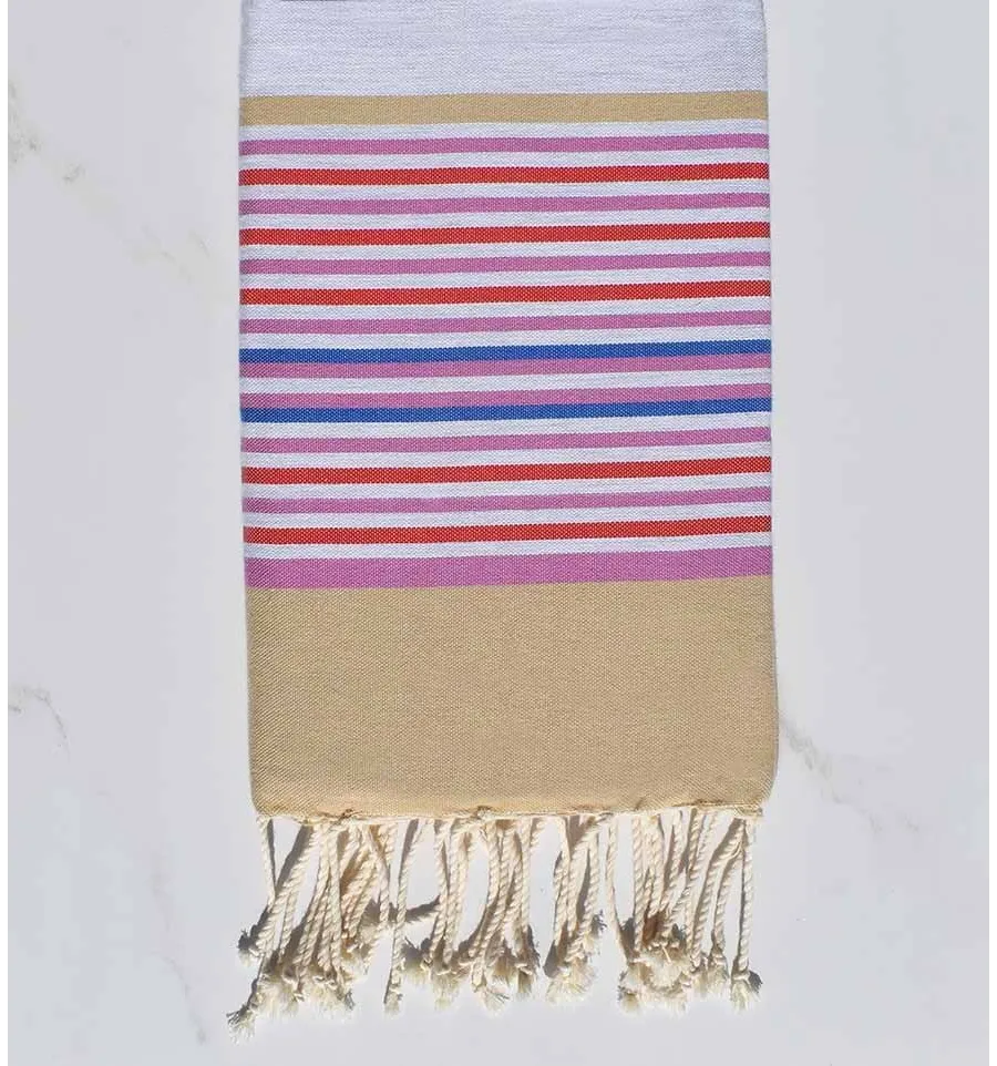 Toalla de playa 5 colores beige, gris, orquídea, rojo y azul Fouta Tunisia - 1