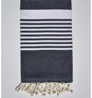 Toalla de playa arturo azul  jeans oscuro rayas crudo Fouta Tunisia - 1