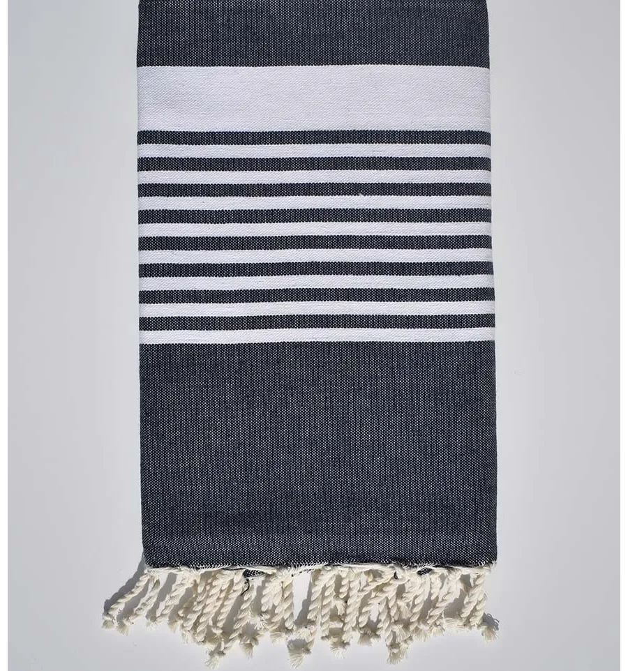 Toalla de playa arturo azul  jeans oscuro rayas crudo Fouta Tunisia - 1