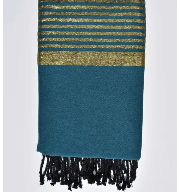 Toalla de playa gigante cobalto oscuro con lurex dorado Fouta Tunisia - 1