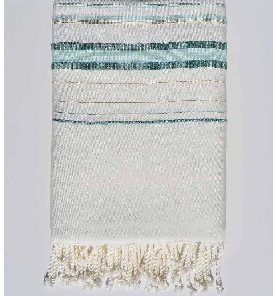 Toalla de playa gigante blanco, azul pato y verde agua con lurex Fouta Tunisia - 1