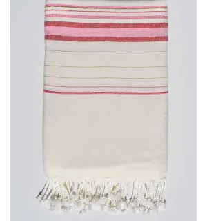 Toalla de playa gigante fadhila blanca y rosa con lurex Fouta Tunisia - 1