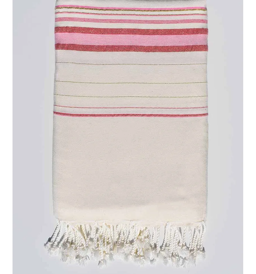 Toalla de playa gigante fadhila blanca y rosa con lurex Fouta Tunisia - 1