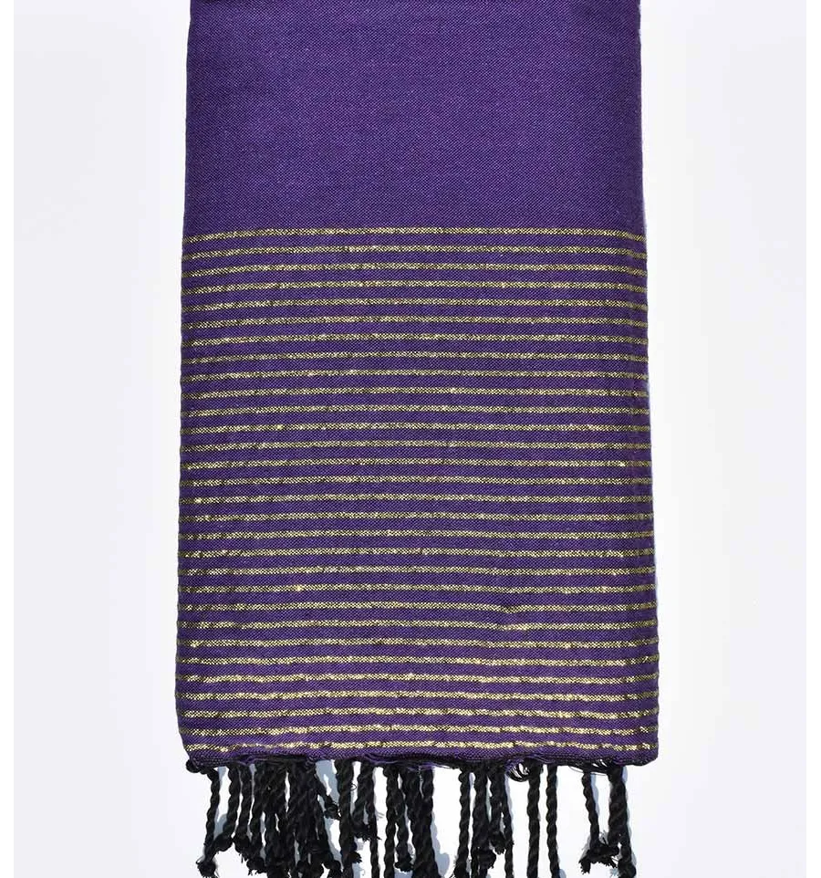 Toalla de playa gigante morado oscuro con lurex dorado Fouta Tunisia - 1