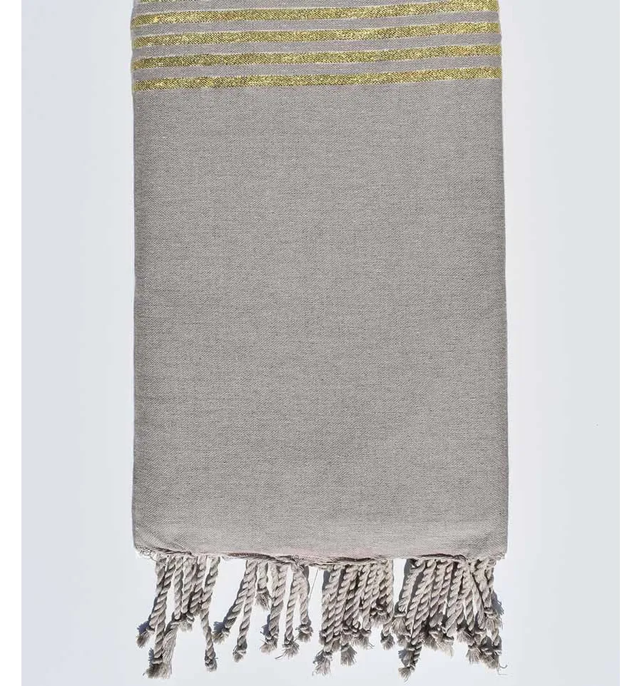 Toalla de playa gigante greige con lurex dorado Fouta Tunisia - 1