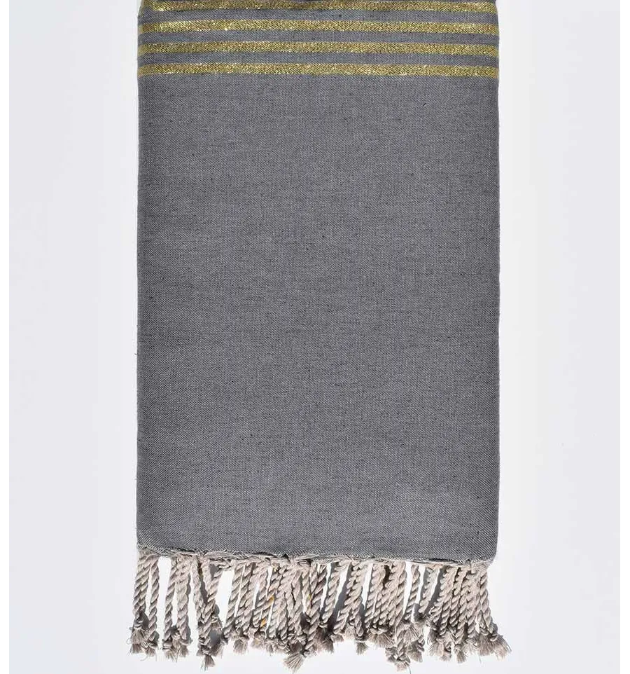 Toalla de playa gigante gris medio con lurex dorado Fouta Tunisia - 1