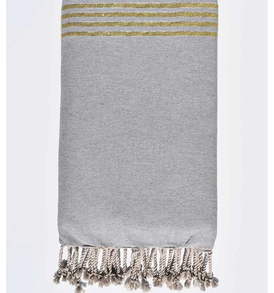 Toalla de playa gigante gris claro con lurex dorado Fouta Tunisia - 1