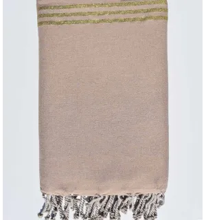 Toalla de playa gigante beige con lurex dorado Fouta Tunisia - 1