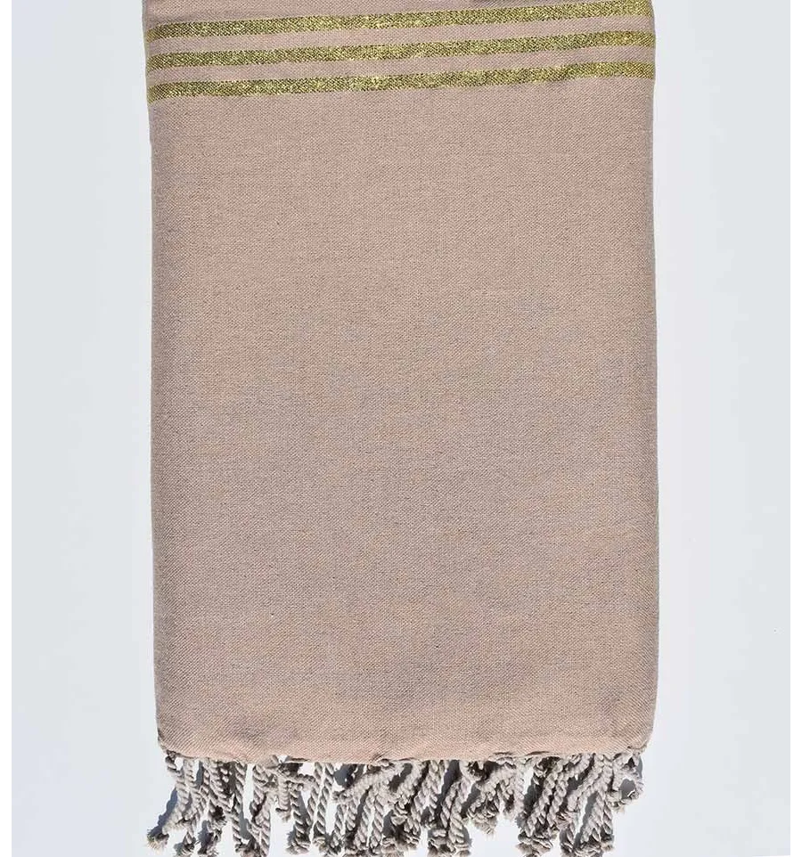 Toalla de playa gigante beige con lurex dorado Fouta Tunisia - 1