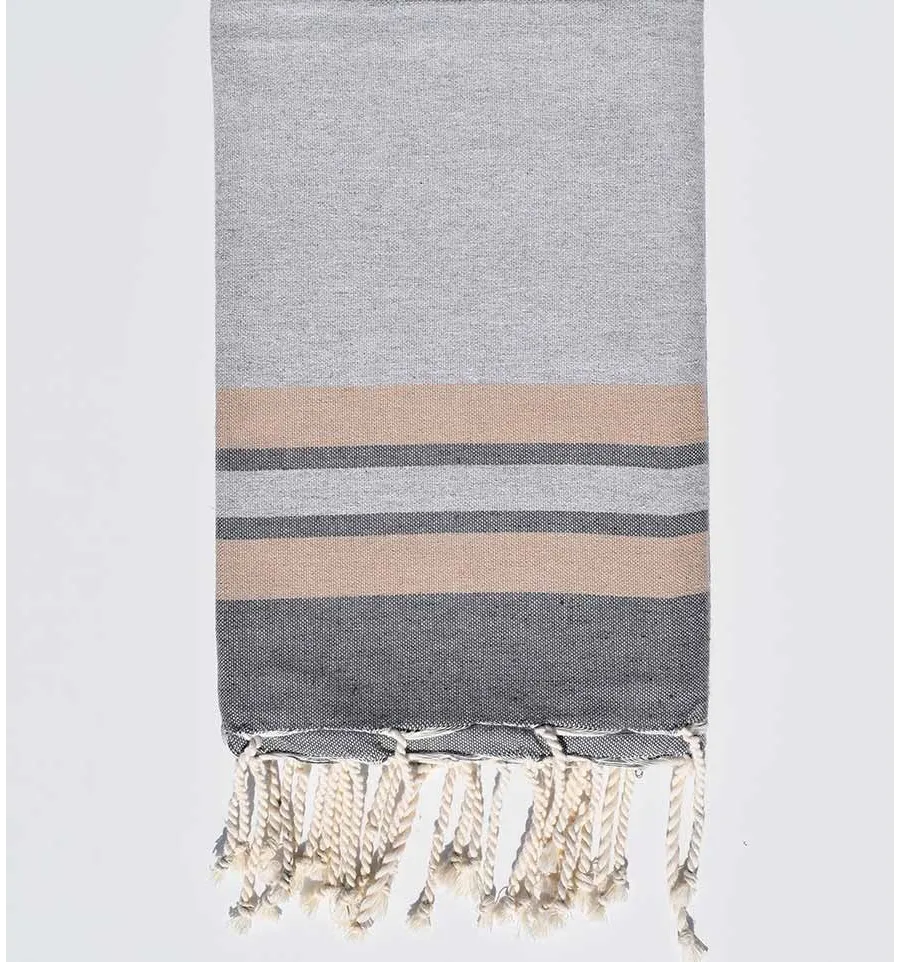 Toalla de playa gris claro, beige y gris Fouta Tunisia - 1