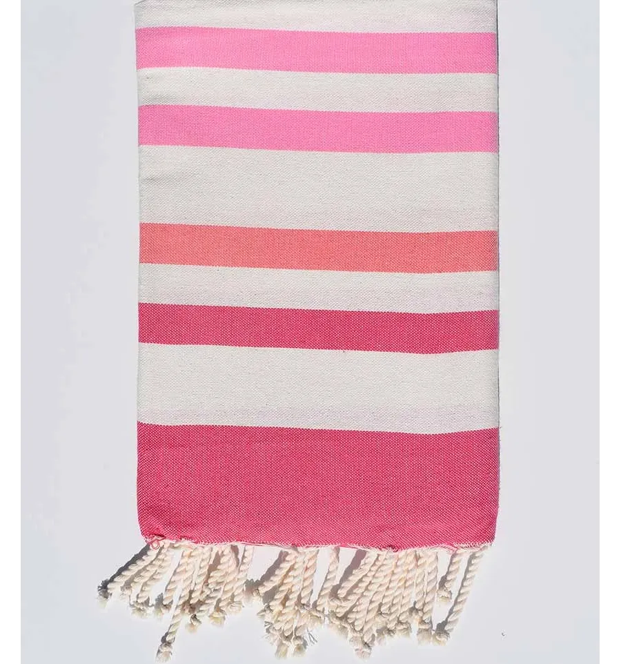 Toalla de playa rosa, blanco crema, rosa encarnado y rosa claro Fouta Tunisia - 1