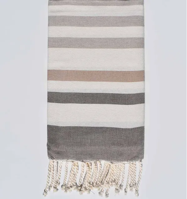 Toalla de playa topo, blanco crema, beige y gris Fouta Tunisia - 1