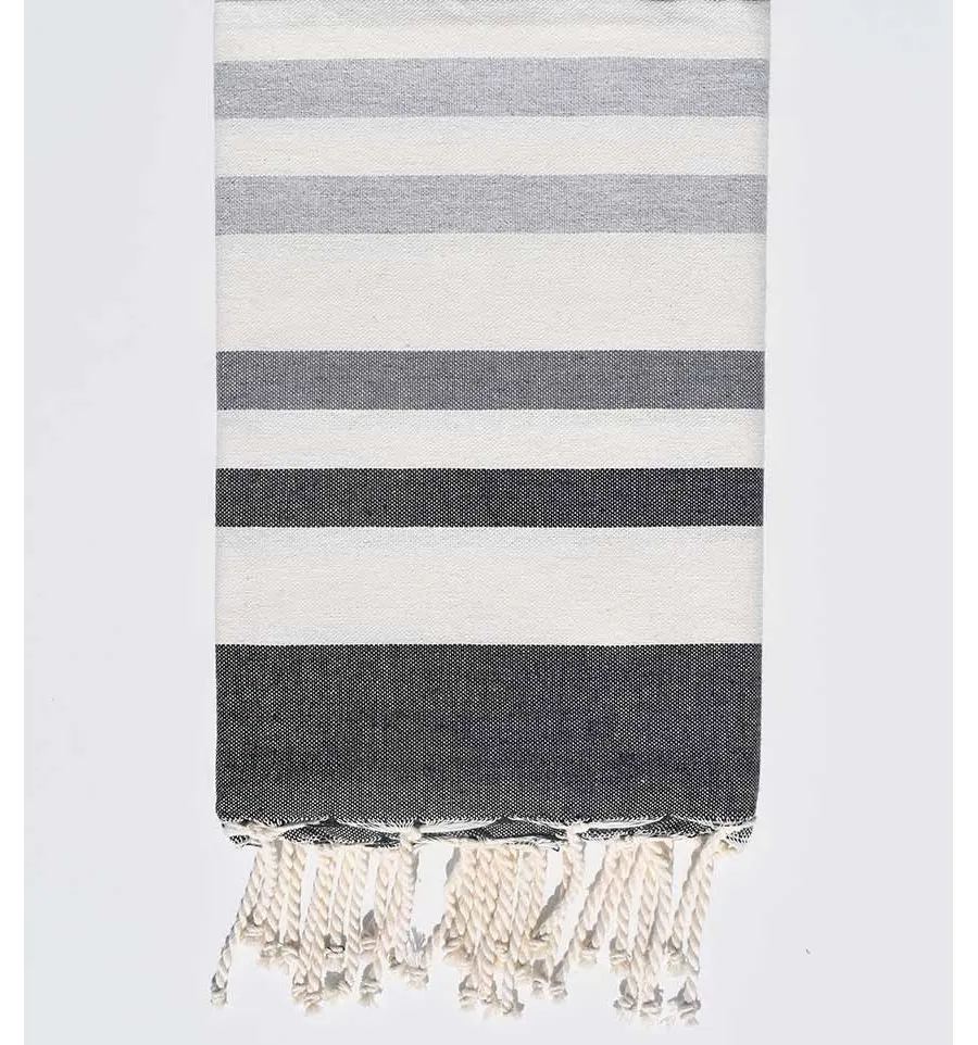 Toalla de playa gris negro, blanco crema, gris y gris claro Fouta Tunisia - 1