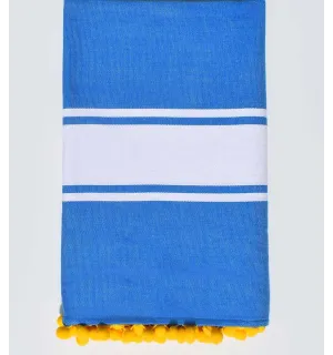 Toalla de playa azul con pompones Fouta Tunisia - 1