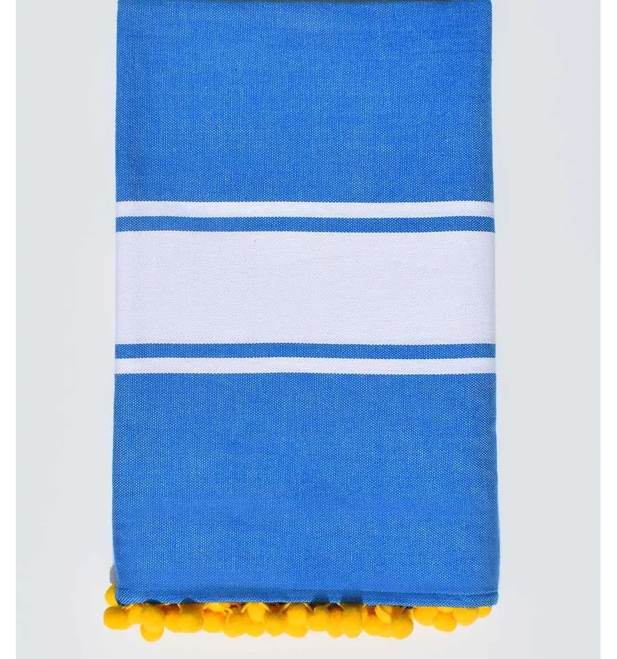 Toalla de playa azul con pompones Fouta Tunisia - 1