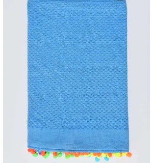 Toalla de playa azul celeste con pompones Fouta Tunisia - 1