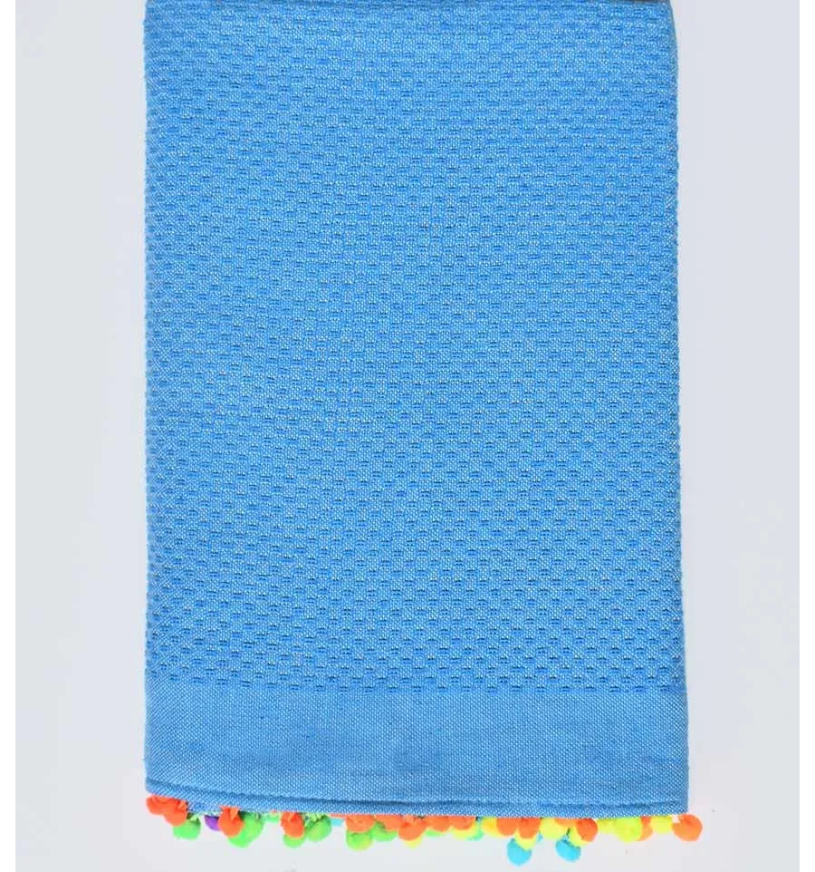 Toalla de playa azul celeste con pompones Fouta Tunisia - 1