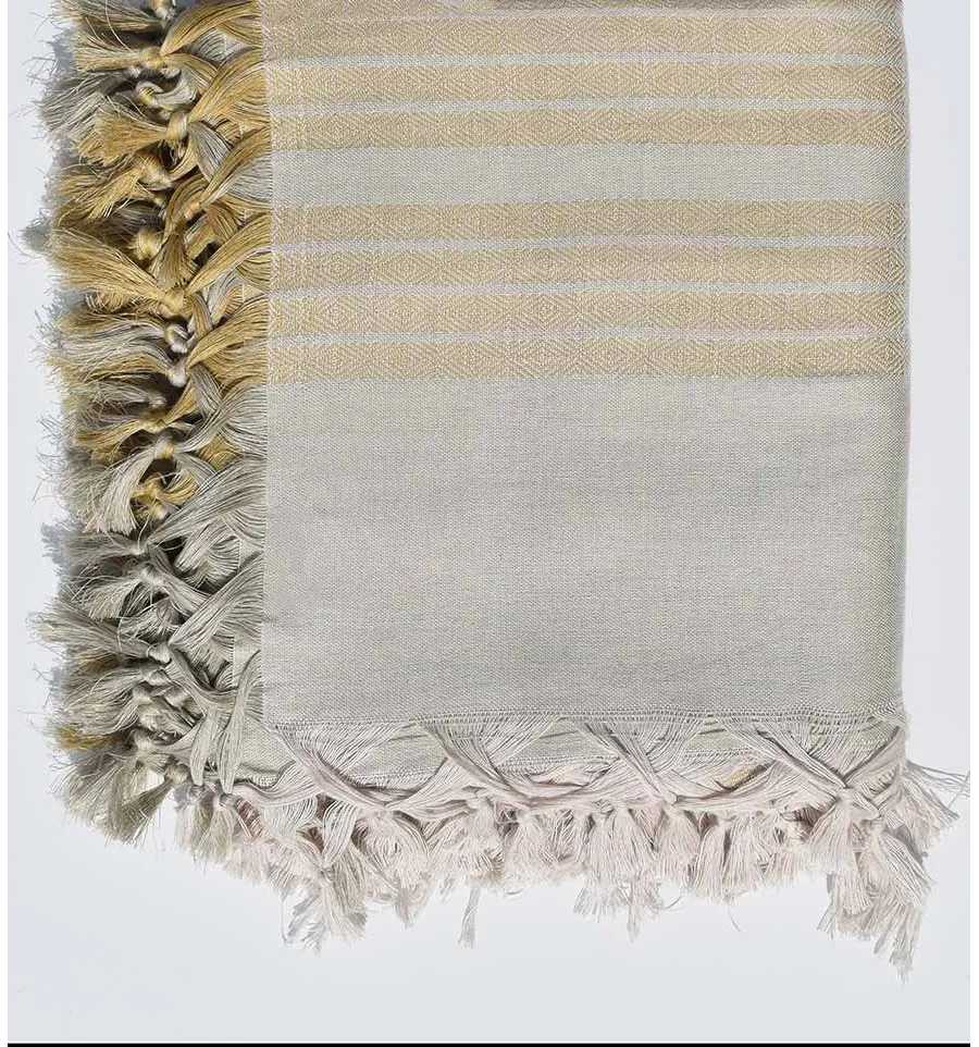 Grande fouta 4 flecos cardenillo con rayas beige Fouta Tunisia - 1