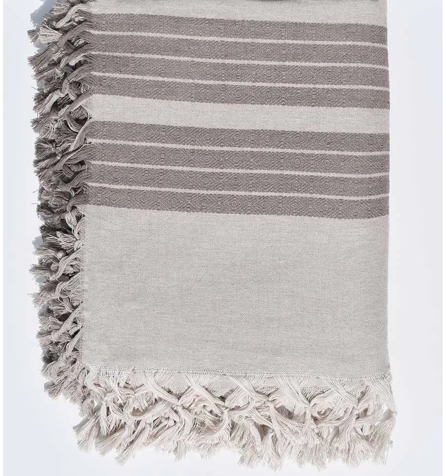 Plaid 4 flecos greige con rayas topo Fouta Tunisia - 1