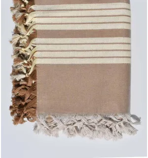 Grande fouta 4 flecos sepia y blanco crema Fouta Tunisia - 2