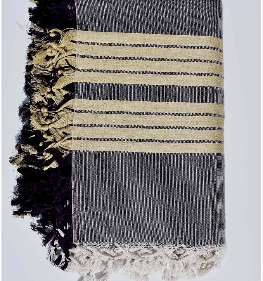 Grande fouta 4 flecos morado oscuro y crudo Fouta Tunisia - 1