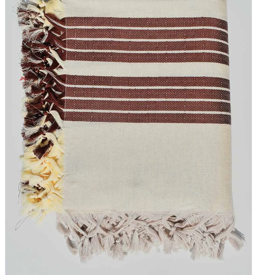 Grande fouta 4 flecos rojo burdeos y blanco crema Fouta Tunisia - 2