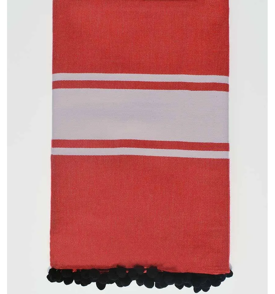 Toalla de playa roja con pompones Fouta Tunisia - 1