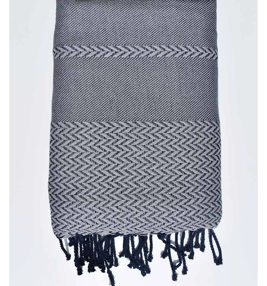 Manta para sofá gris claro y azul oscuro Fouta Tunisia - 1