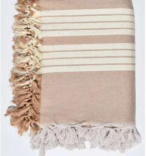 Grande fouta 4 flecos blanco crema y gris con rayas Fouta Tunisia - 1