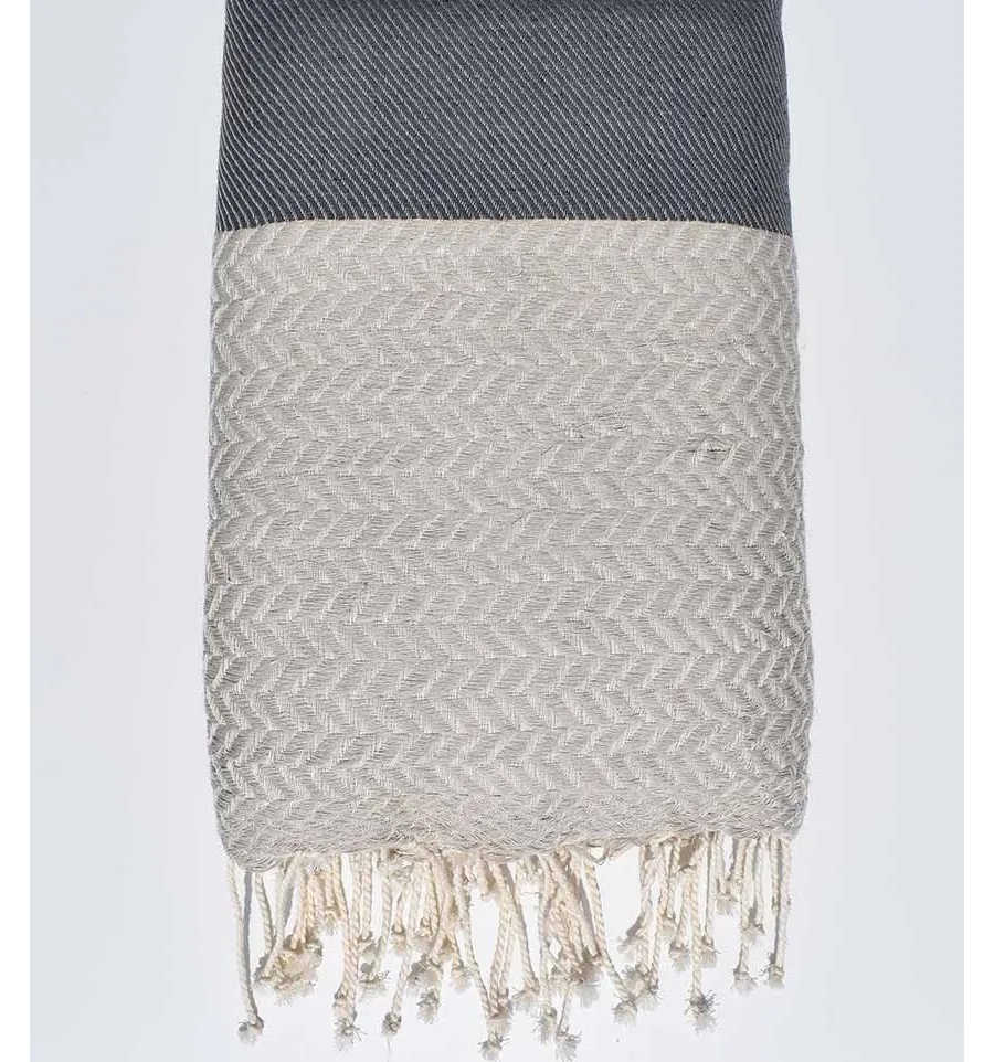 Manta para sofá gris y blanco crema Fouta Tunisia - 1