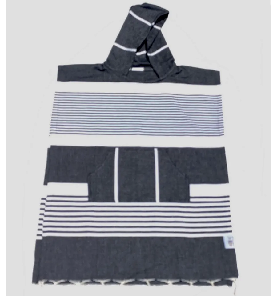 Poncho de playa infantil azul negro Fouta Tunisia - 1