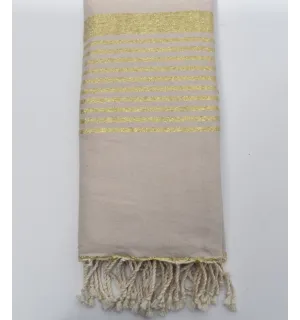 Grande toalla de playa beige y lurex dorado 1.50m x 2.50m Fouta Tunisia - 1