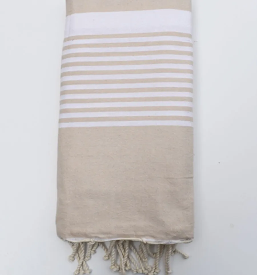 Grande toalla de playa beis con rayas 1.50m x 2.50m Fouta Tunisia - 1