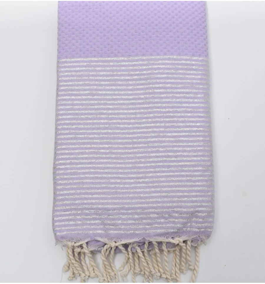 Toalla de playa nido de abeja lila con lurex Fouta Tunisia - 1