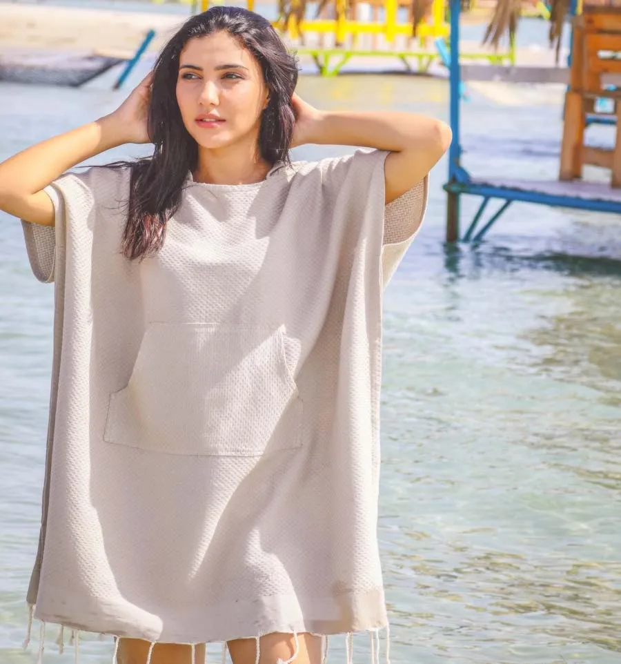 Poncho de playa greige Fouta Tunisia - 1