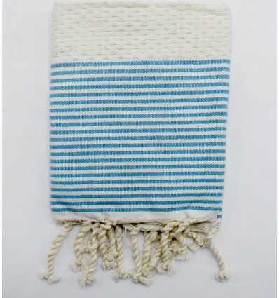 Juego de 10 servilletas blanco crema con rayas azul celeste Fouta Tunisia - 1