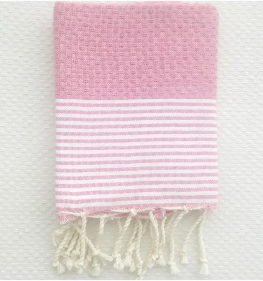 Lote de 10 servilletas rosa claro con rayas Fouta Tunisia - 1