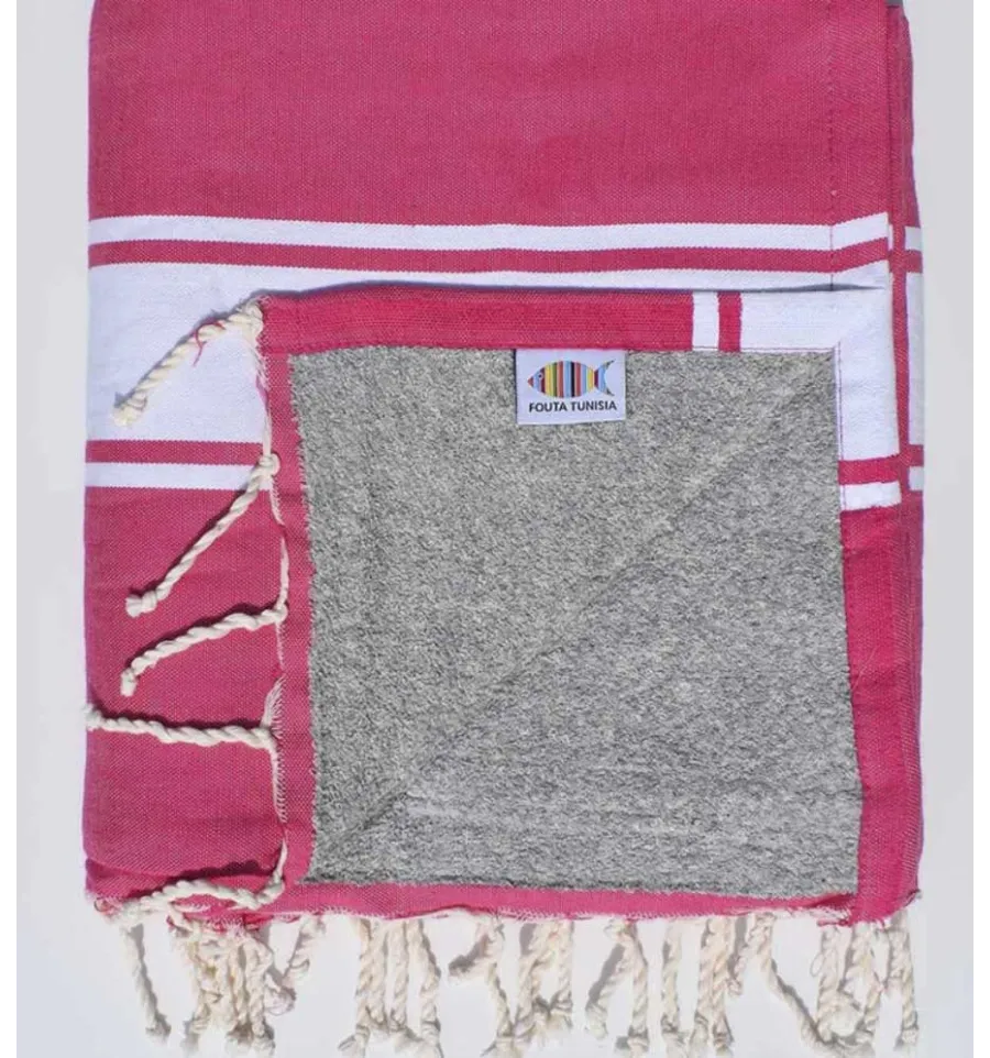 Toalla de playa rosa fucsia forrada con esponja gris Fouta Tunisia - 1