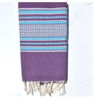 Toalla de playa arabesco violeta rayas azul celeste Fouta Tunisia - 2 2