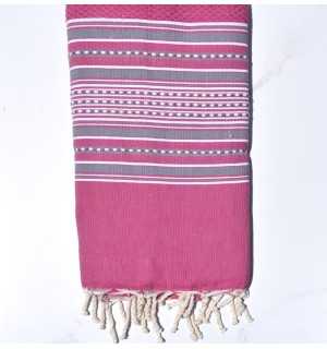 Toalla de playa arabesco rosa oscuro con rayas grises Fouta Tunisia - 8 2