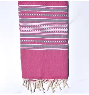 Toalla de playa arabesco rosa oscuro con rayas grises Fouta Tunisia - 8 2