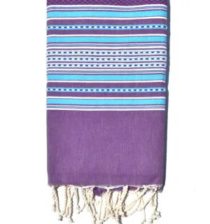 Toalla de playa arabesco violeta rayas azul celeste Fouta Tunisia - 2