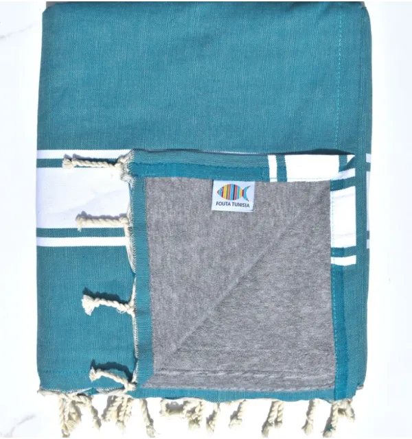 Toalla de playa esponja teal azul Fouta Tunisia - 1