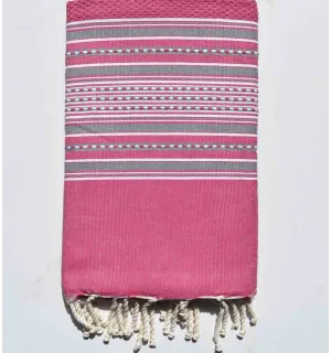 Toalla de playa arabesco rosa oscuro con rayas grises Fouta Tunisia - 8